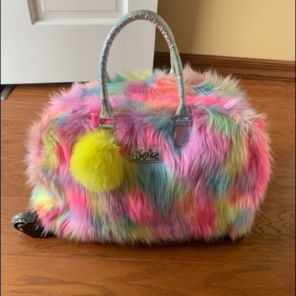 Emoji faux fur rolling luggage